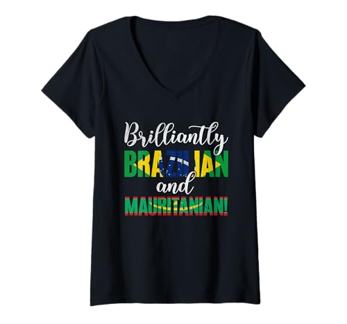 Damen Brillant brasilianische und mauretanische gemischte Nationalitäten T-Shirt mit V-Ausschnitt von Proudly Mixed Nationalities Brazilian Mauritanian