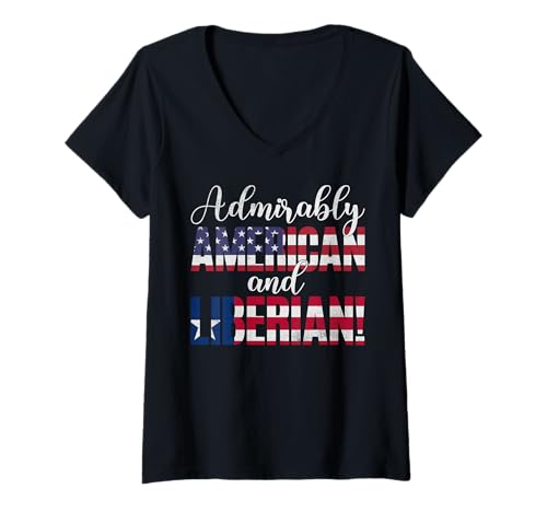 Damen Bewundernswert amerikanische und liberianische gemischte Nationalitäten T-Shirt mit V-Ausschnitt von Proudly Mixed Nationalities Heritage Art