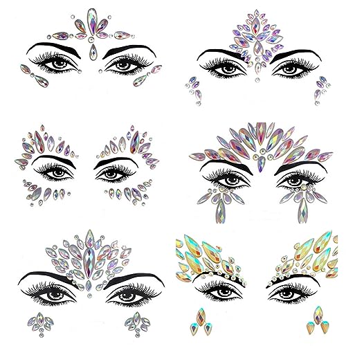 Proumhang 6 Blätter Face Gems Glitter,Luminous Festival Gesicht Edelsteine/Juwelen,Temporäre Tattoos Aufkleber Für Rave Musik Festival,Halloween,Weihnachten,Party,Verkleidung,Stil 3 von Proumhang