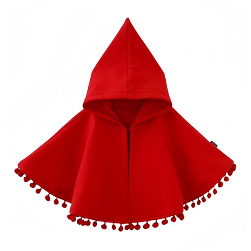 Proumhang Baby Kapuzenmantel,Winter Warm Baumwolle Poncho,Kleinkinder Rotes Cape Poncho Mantel,Tassel Hoodies Schneeanzug,Outdoor-Mantel für Jungen Mädchen 120 von Proumhang