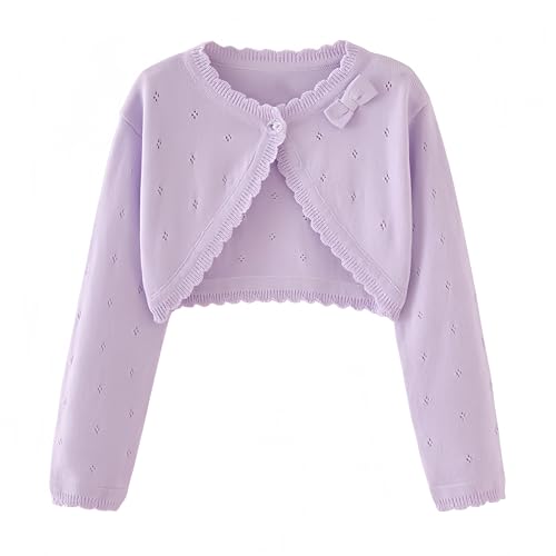 Proumhang Bolero Shrug Strickjacke für Mädchen Langärmelige Baumwollstrickpullover EIN-Knopf-Schal Jacke Sweatshirt Mäntel Chlidren Kleid Cover Up Für 3-10 Jahre Lila 140 von Proumhang