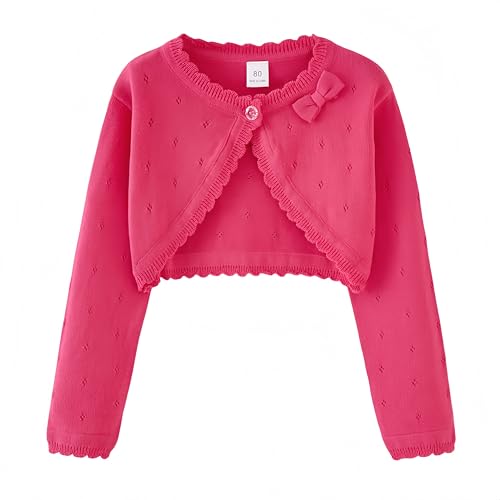 Proumhang Bolero Shrug Strickjacke für Mädchen Langärmelige Baumwollstrickpullover EIN-Knopf-Schal Jacke Sweatshirt Mäntel Chlidren Kleid Cover Up Für 3-10 Jahre Rosenrot 110 von Proumhang