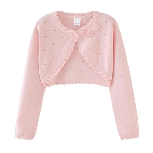 Proumhang Bolero Shrug Strickjacke für Mädchen Langärmelige Baumwollstrickpullover EIN-Knopf-Schal Jacke Sweatshirt Mäntel Chlidren Kleid Cover Up Für 3-10 Jahre Rosa 160 von Proumhang