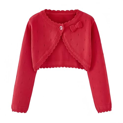 Proumhang Bolero Shrug Strickjacke für Mädchen Langärmelige Baumwollstrickpullover EIN-Knopf-Schal Jacke Sweatshirt Mäntel Chlidren Kleid Cover Up Für 3-10 Jahre Rot 120 von Proumhang