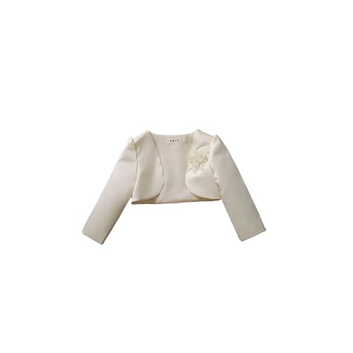 Proumhang Champagner Langärmelige Strickjacke für Mädchen,Bolero Shrug Cardigan Jacke Cover Up,3D-Blumen-Satin-Schal mit offener Vorderseite,Mädchen Hochzeit Brautjungfer Wrap 110cm von Proumhang