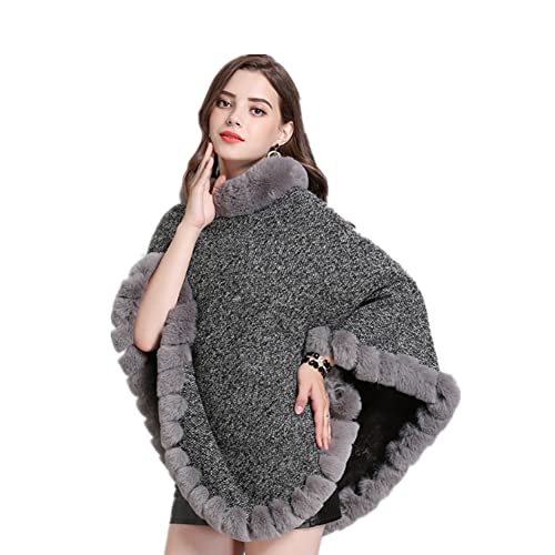 Proumhang Damen Gestrickter Schal Poncho mit Kunstpelz,Poncho Cape,Rundhals Pullover Schal,Winter Warm Elegant Umhang Poncho,Strick Pullover Cape,Geschenke Für Frauen Mama Dunkelgrau von Proumhang