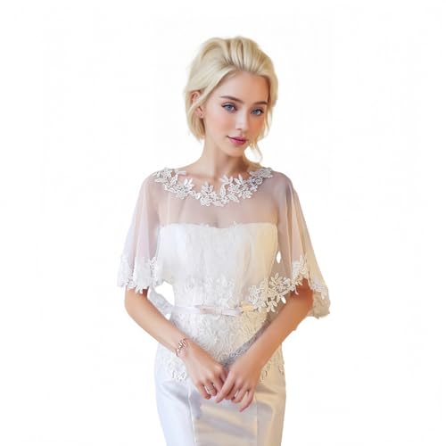 Proumhang Damen Hochzeits Chiffon Schals und Tücher Hochzeitsschleier Umhänge Braut- und Brautjungfern-Accessoires für Abschlussbälle & Partys Chiffon Stola Schals und Capes Einheitsgröße Weiß von Proumhang