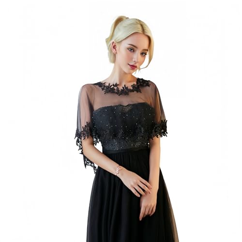 Proumhang Damen Hochzeits Chiffon Schals und Tücher Hochzeitsschleier Umhänge Braut- und Brautjungfern-Accessoires für Abschlussbälle & Partys Chiffon Stola Schals und Capes Einheitsgröße Schwarz von Proumhang