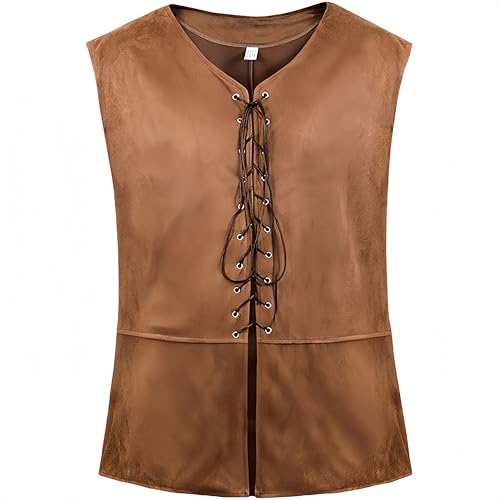 Proumhang Herren Steampunk Gothic Piraten-Weste Ärmellose Renaissance–Für Mittelalterliche,Viktorianische Kostümfeste,Mottopartys oder Historische Events Hellbraun XL von Proumhang