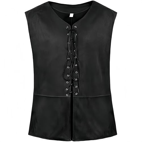 Proumhang Herren Steampunk Gothic Piraten-Weste Ärmellose Renaissance–Für Mittelalterliche,Viktorianische Kostümfeste,Mottopartys oder Historische Events Schwarz XL von Proumhang