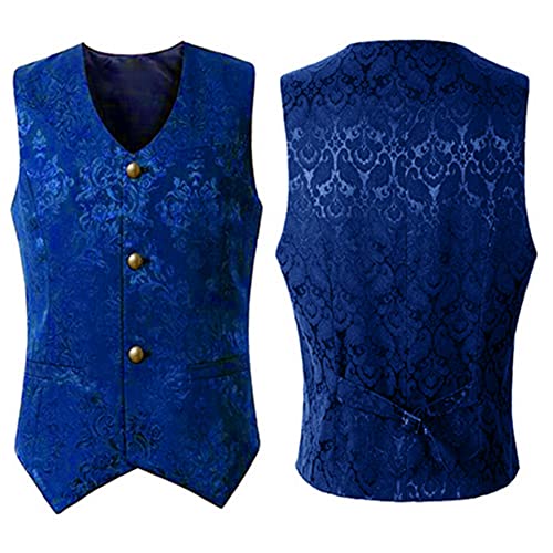 Proumhang Herren Viktorianische Anzugweste, Herren Steampunk Gothic Weste,Halloween Mittelalterliche Vintage Kleidung,Herren Kurze Jacquard Weste Blau L von Proumhang