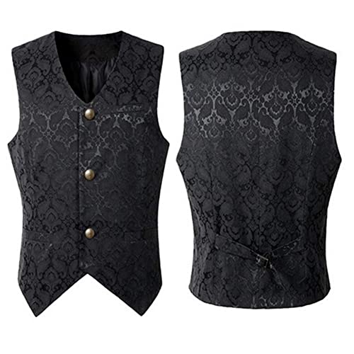 Proumhang Herren Viktorianische Anzugweste, Herren Steampunk Gothic Weste,Halloween Mittelalterliche Vintage Kleidung,Herren Kurze Jacquard Weste Schwarz M von Proumhang