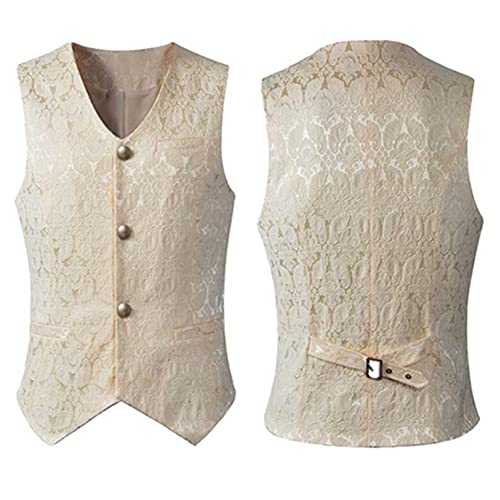 Proumhang Herren Viktorianische Anzugweste, Herren Steampunk Gothic Weste,Halloween Mittelalterliche Vintage Kleidung,Herren Kurze Jacquard Weste Weiß L von Proumhang