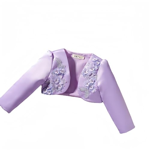 Proumhang Kinder Mädchen Shrug Cardigan Jacke Cover Up,Lange Ärmel Blume Satin Open Front Bolero Shawl,Hochzeit Brautjungfer Party Geburtstag Prinzessin Dress up Lila 130 von Proumhang