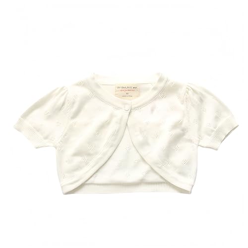 Proumhang Mädchen Gestrickter Kurzarm-Bolero aus Baumwolle – Leichter Cardigan mit Rundhalsausschnitt,Stylisches Sommer-Layering für Kleinkinder & Kinder Ideal für Frühling/Sommer Weiß 110 von Proumhang