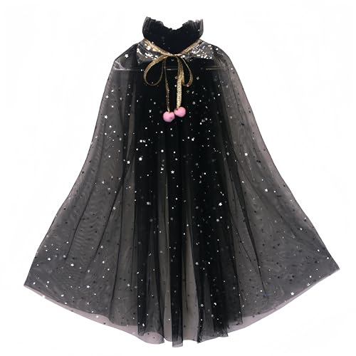 Proumhang Prinzessin Cape für Mädchen,Bunte Prinzessin Umhang,Sparkling Pailletten Tüll Prinzessin Fancy Dress,Halloween Karneval Geburtstag Thema Umhang für 3-8 Jahre alte Mädchen Schwarz L von Proumhang