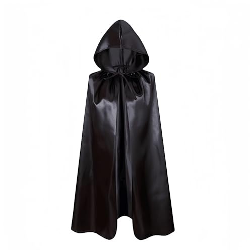 Proumhang Schwarz Kapuzen Umhang Kinder Kapuzen Mantel Robe Cloak Hexen Umhang Vampire Umhang Teufels Mantel Sensenmann Umhang für Jungen Mädchen Halloween Maskerade Weihnachten Cosplay 100cm von Proumhang