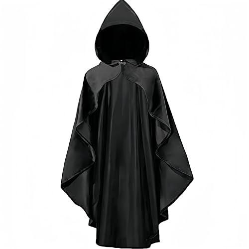 Proumhang Schwarz Kapuzen Umhang für Erwachsene Halloween Umhang mit Gewellter Öffnung Sensenmann Zauberer Hexe Vampir Halloween Kostüme Fancy Dress Accessoire für Männer und Frauen 100cm von Proumhang