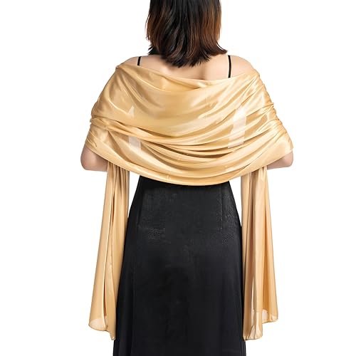 Proumhang Silky Satin Hochzeit Wrap Stola Schal Schal für Frauen Damen leichte solide Farbe lange Braut Brautjungfern elegante helle Abend Party Hochzeit Stola 200cm*70cm Gold von Proumhang