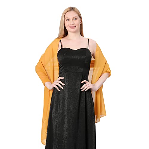 Proumhang Weiche Chiffon Tücher Schals Wraps für Braut Brautjungfer Hochzeit Party Abendkleid und besonderen Anlass Kleider Elegante Seidenschals für Mädchen Frauen 70cm x 200cm Dunkelgelb von Proumhang