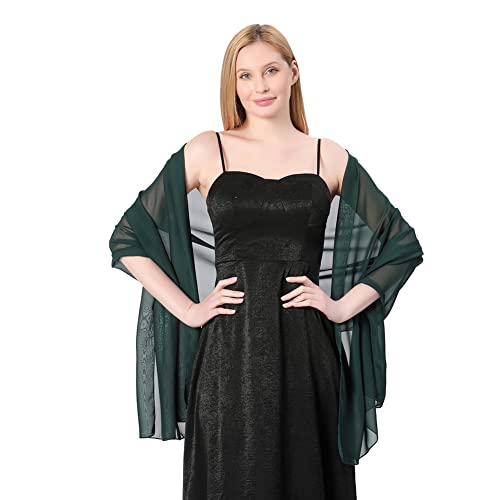 Proumhang Weiche Chiffon Tücher Schals Wraps für Braut Brautjungfer Hochzeit Party Abendkleid und besonderen Anlass Kleider Elegante Seidenschals für Mädchen Frauen 70cm x 200cm Dunkelgrün von Proumhang
