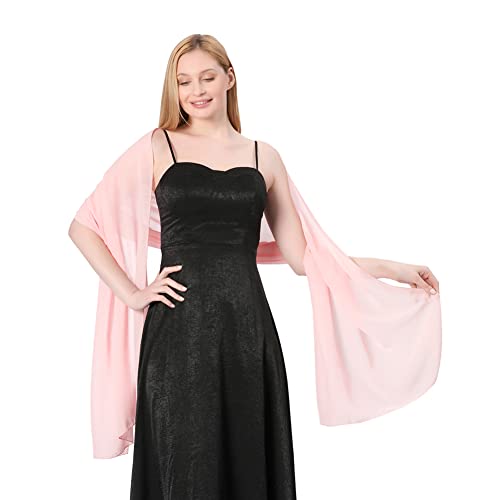 Proumhang Weiche Chiffon Tücher Schals Wraps für Braut Brautjungfer Hochzeit Party Abendkleid und besonderen Anlass Kleider Elegante Seidenschals für Mädchen Frauen 70cm x 200cm Hellrosa von Proumhang