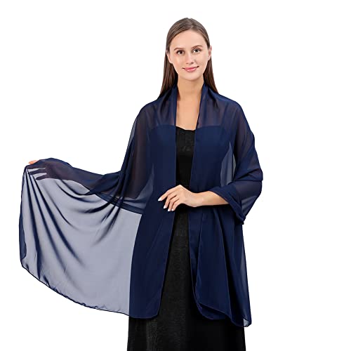 Proumhang Weiche Chiffon Tücher Schals Wraps für Braut Brautjungfer Hochzeit Party Abendkleid und besonderen Anlass Kleider Elegante Seidenschals für Mädchen Frauen 70cm x 200cm Marineblau von Proumhang