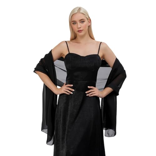 Proumhang Weiche Chiffon Tücher Schals Wraps für Braut Brautjungfer Hochzeit Party Abendkleid und besonderen Anlass Kleider Elegante Seidenschals für Mädchen Frauen 70cm x 200cm Schwarz von Proumhang