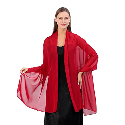 Proumhang Weiche Chiffon Tücher Schals Wraps für Braut Brautjungfer Hochzeit Party Abendkleid und besonderen Anlass Kleider Elegante Seidenschals für Mädchen Frauen 70cm x 200cm Weinrot von Proumhang