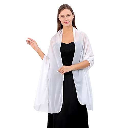 Proumhang Weiche Chiffon Tücher Schals Wraps für Braut Brautjungfer Hochzeit Party Abendkleid und besonderen Anlass Kleider Elegante Seidenschals für Mädchen Frauen 70cm x 200cm Weiß von Proumhang