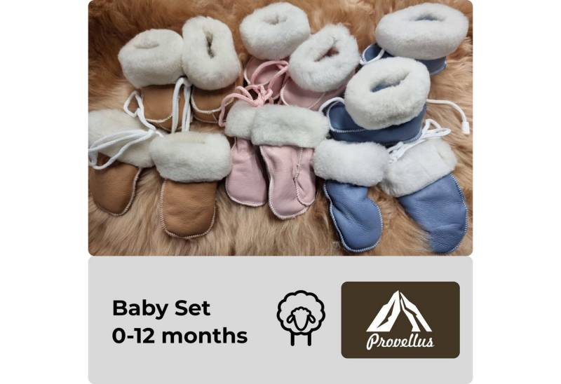 Provellus Baby Set Schuhe & Handschuhe aus deutschem Merino Lammfell Hausschuh von Provellus