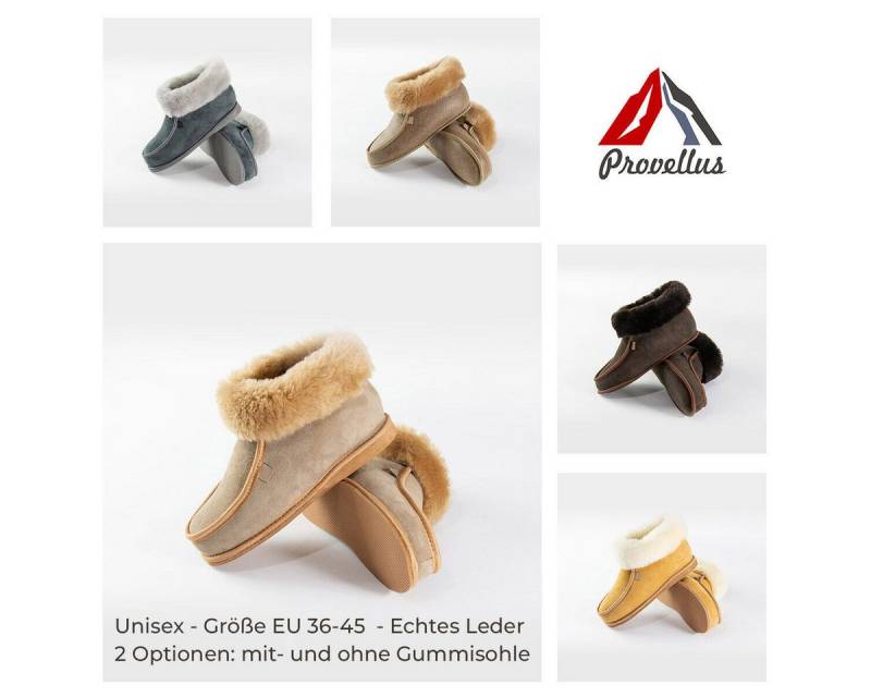 Provellus HAUSSCHUHE PANTOFFELN PUSCHEN ECHT DEUTSCHES MERINOSCHAFFELL/LEDER Hausschuh von Provellus