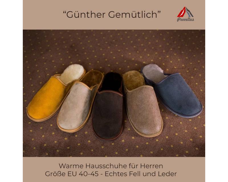 Provellus HAUSSCHUHE PANTOFFELN SLIPPER ECHT DEUTSCHES MERINOSCHAFFELL/LEDER Hausschuh von Provellus