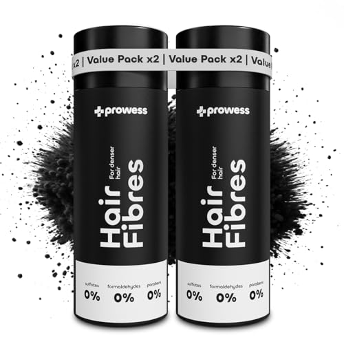 Prowess Streuhaar Ansatzpuder - Natürliches Haarpuder zur Haarverdichtung für Frauen und Männer - Farbe Schwarz - Ansatzspray für sofortige Fülle, Haaransatz kaschieren, Hair fibers, 2x 27,5g von Prowess