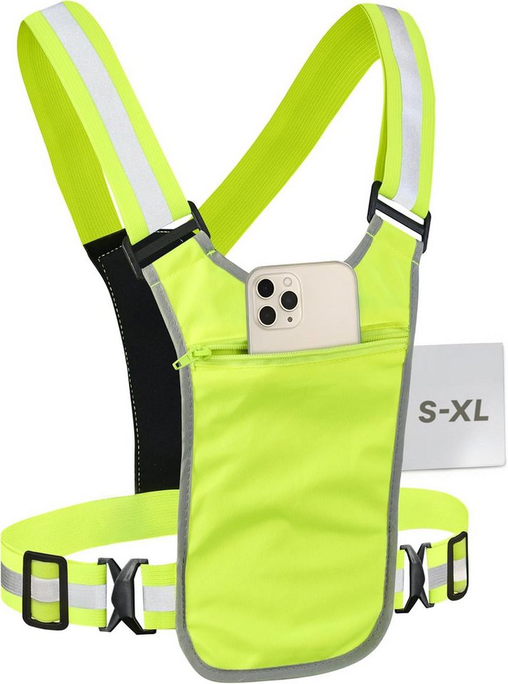 Prowiste Warnweste Reflektierende Sicherheitsweste Herren & Damen – 360 – Fronttasche (Einzelartikel, 1-tlg., Einzelartikel) 360° Sichtbarkeit - Fronttasche – Verstellbare Gurte – auch zum Laufen von Prowiste