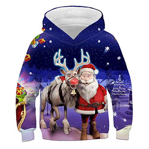 Weihnachtspullover, 3D Cartoon Print Kapuzenpullover Hooded Langarm Casual Junge/Mädchen Weihnachtsmann Sweater (A3,150) von Proxiceen