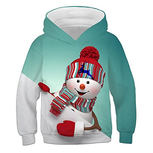 Weihnachtspullover, 3D Cartoon Print Kapuzenpullover Hooded Langarm Casual Junge/Mädchen Weihnachtsmann Sweater (A4,140) von Proxiceen