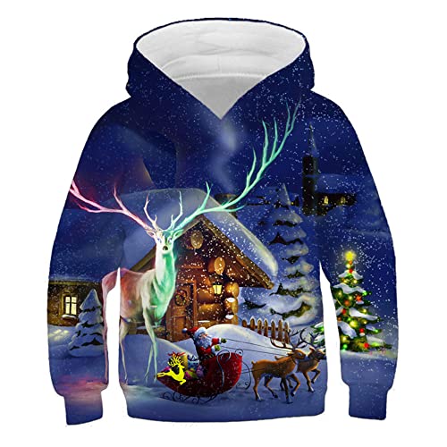 Weihnachtspullover, 3D Cartoon Print Kapuzenpullover Hooded Langarm Casual Junge/Mädchen Weihnachtsmann Sweater (A5,130) von Proxiceen