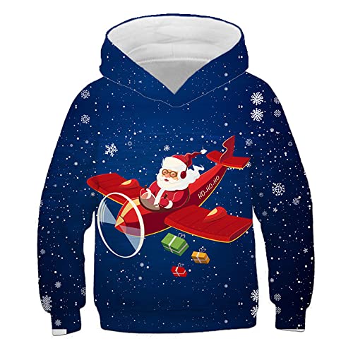 Weihnachtspullover, 3D Cartoon Print Kapuzenpullover Hooded Langarm Casual Junge/Mädchen Weihnachtsmann Sweater (A6,120) von Proxiceen