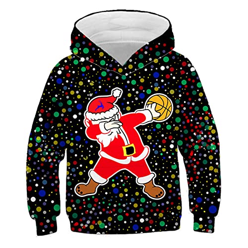 Weihnachtspullover, 3D Cartoon Print Kapuzenpullover Hooded Langarm Casual Junge/Mädchen Weihnachtsmann Sweater (A7,160) von Proxiceen