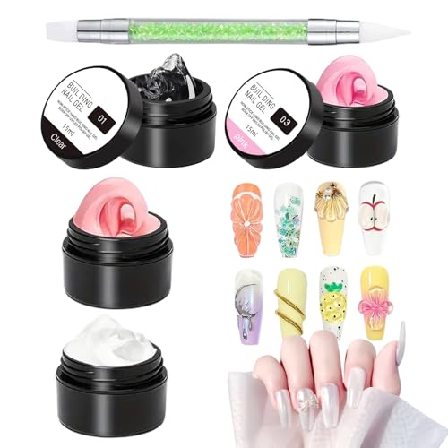 Proypiax 3D Gelnägel | 4 Farben Maniküre-Malgel,Wasserloser Nagelschmuck Formkleber Für Damen Und Mädchen Mit French Tips, Strasssteinen, Folie Und Für Home Salon Pediküre von Proypiax