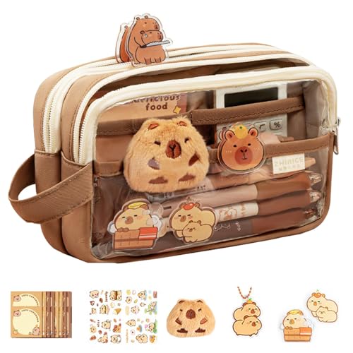 Proypiax Aesthetic Pencil Case Capybara, Transparentes Capybara Mäppchen, Capybara Federmäppchen Mehrschichtiges Süßes Federmäppchen Capybara Federmäppchen Set Federmäppchen von Proypiax