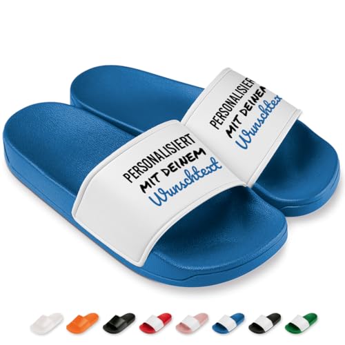 Badelatschen personalisiert mit Wunschtext oder Text – Individuelle Badeschuhe für Damen & Herren – Pantoletten für Strand, Pool & Zuhause – Perfekt für Sport & Freizeit | Blau | Größe 38 von Prozente Momente