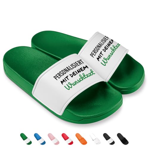Badelatschen personalisiert mit Wunschtext oder Text – Individuelle Badeschuhe für Damen & Herren – Pantoletten für Strand, Pool & Zuhause – Perfekt für Sport & Freizeit | Grün | Größe 38 von Prozente Momente
