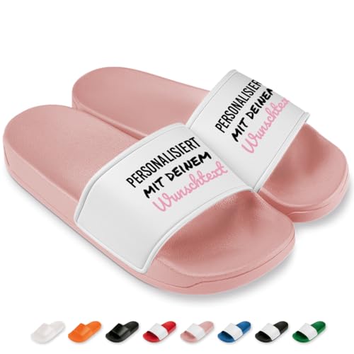 Badelatschen personalisiert mit Wunschtext oder Text – Individuelle Badeschuhe für Damen & Herren – Pantoletten für Strand, Pool & Zuhause – Perfekt für Sport & Freizeit | Rosa | Größe 43 von Prozente Momente