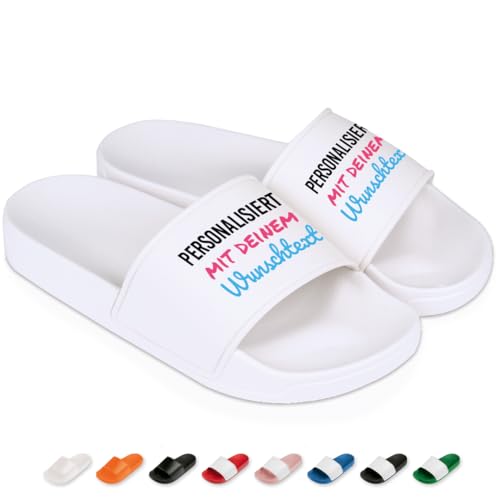 Badelatschen personalisiert mit Wunschtext oder Text – Individuelle Badeschuhe für Damen & Herren – Pantoletten für Strand, Pool & Zuhause – Perfekt für Sport & Freizeit | Weiß | Größe 40 von Prozente Momente