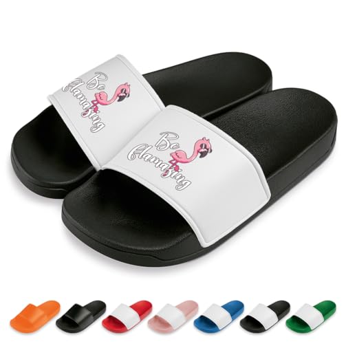 Be flamazing Badelatschen | Slipper | Schlappen | Hausschuhe | Pantoletten | Unisex | Malle | lustige Sprüche | rutschfest | Schwarz/Weiß | Größe 38 von Prozente Momente