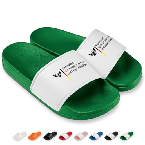 Bierinstitut - Badelatschen | Bundesinstitut Slipper | Schlappen | Hausschuhe | Pantoletten | Badeschuhe für Herren und Damen | Geschenkidee | Badelatschen Vereine | Grün | Größe 38 Bierinstitut - Badelatschen | Bundesinstitut Slipper | Schlappen | Hausschuhe | Pantoletten | Badeschuhe für Herren und Damen | Geschenkidee | Badelatschen Vereine | Grün | Größe 38 von Prozente Momente