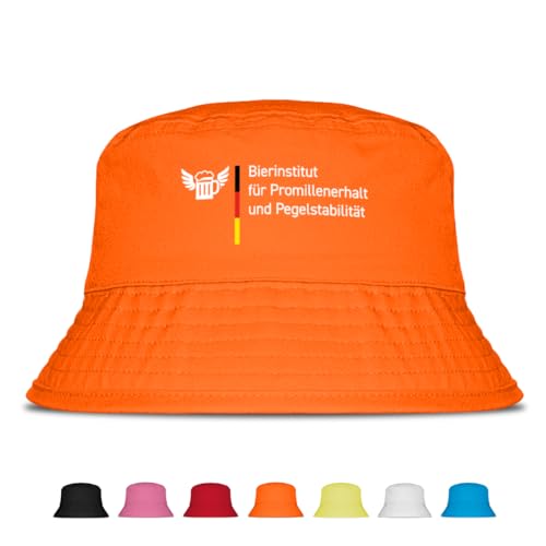 Bierinstitut - Fischerhut - Lustiger Fischerhut – Der perfekte Sonnenhut für Herren & Damen – Ideal als Malle-Outfit, Party-Accessoire & Festival-Eimerhut für den Strand|Orange von Prozente Momente