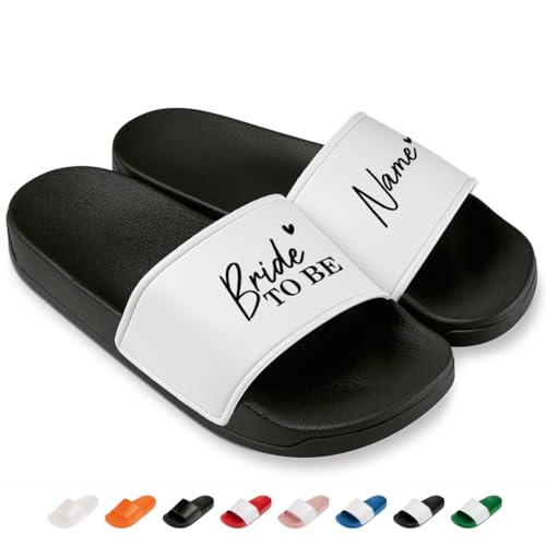 Bride to be - Personalisierte JGA Badelatschen für Damen – Bequeme Schlappen & Hausschuhe für den Junggesellinnenabschied | Schwarz/Weiß Gr. 38 von Prozente Momente